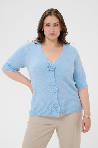 Kaffe Curve KCrosa Cardigan Powder Blue Melange - OAK Fashion Noordwolde