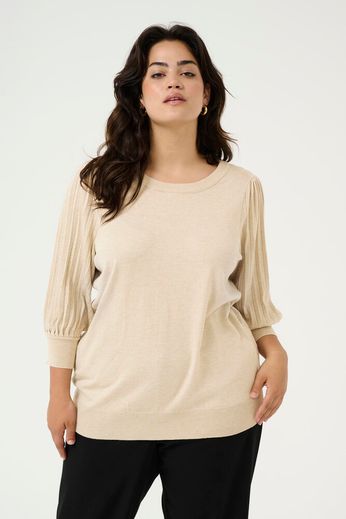 Kaffe Curve KCloni 3/4 SL Knit Pullover Feather Gray Melange - OAK Fashion Noordwolde
