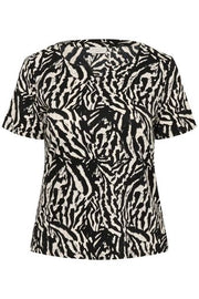 Kaffe Curve KCmella Jersey Blouse Black Deep/Chalk s animal - OAK Fashion Noordwolde