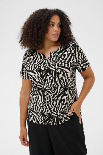 Kaffe Curve KCmella Jersey Blouse Black Deep/Chalk s animal - OAK Fashion Noordwolde