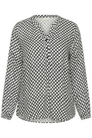Kaffe Curve KCmahlena LS Blouse Black/Chalk Graphic Print - OAK Fashion Noordwolde