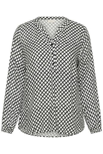 Kaffe Curve KCmahlena LS Blouse Black/Chalk Graphic Print - OAK Fashion Noordwolde
