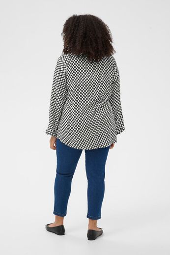 Kaffe Curve KCmahlena LS Blouse Black/Chalk Graphic Print - OAK Fashion Noordwolde