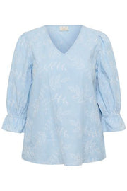 Kaffe Curve Carlee Blouse White Blue Embroidery Stripe - OAK Fashion Noordwolde