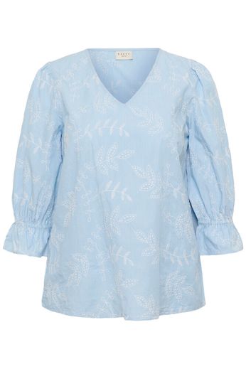 Kaffe Curve KCcarlee Blouse White Blue Embroidery Stripe - OAK Fashion Noordwolde