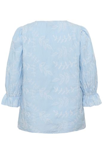 Kaffe Curve KCcarlee Blouse White Blue Embroidery Stripe - OAK Fashion Noordwolde
