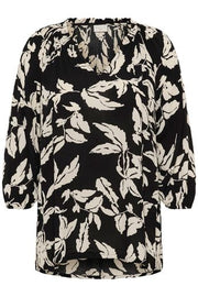 Kaffe Curve Blouse Ami Black Chalk Leaves - OAK Fashion Noordwolde