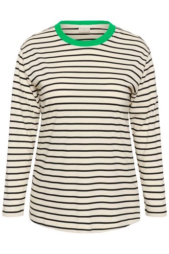 Kaffe Curve KCwinni LS T-Shirt White/Black, Green Neckline - OAK Fashion Noordwolde