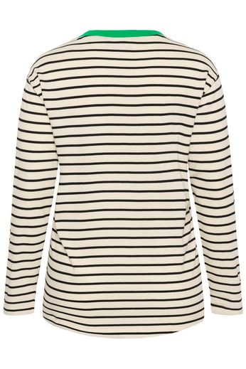 Kaffe Curve KCwinni LS T-Shirt White/Black, Green Neckline - OAK Fashion Noordwolde