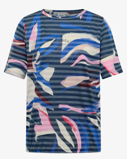 Cecil T-shirt Striped Blauw - OAK Fashion Noordwolde
