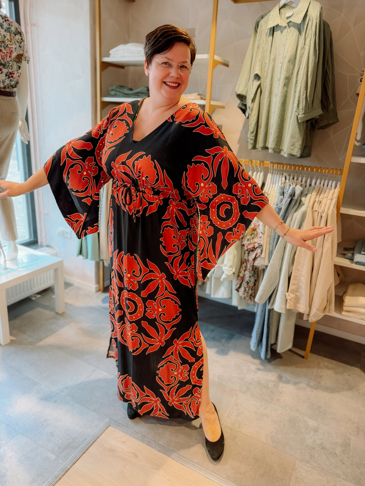 Curviss Jurk Print Zwart - OAK Fashion Noordwolde