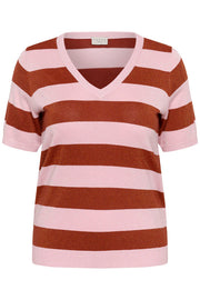 Kaffe Curve Stripe V-neck Pullover Ballerina/Henna Shiny Stripe - OAK Fashion Noordwolde