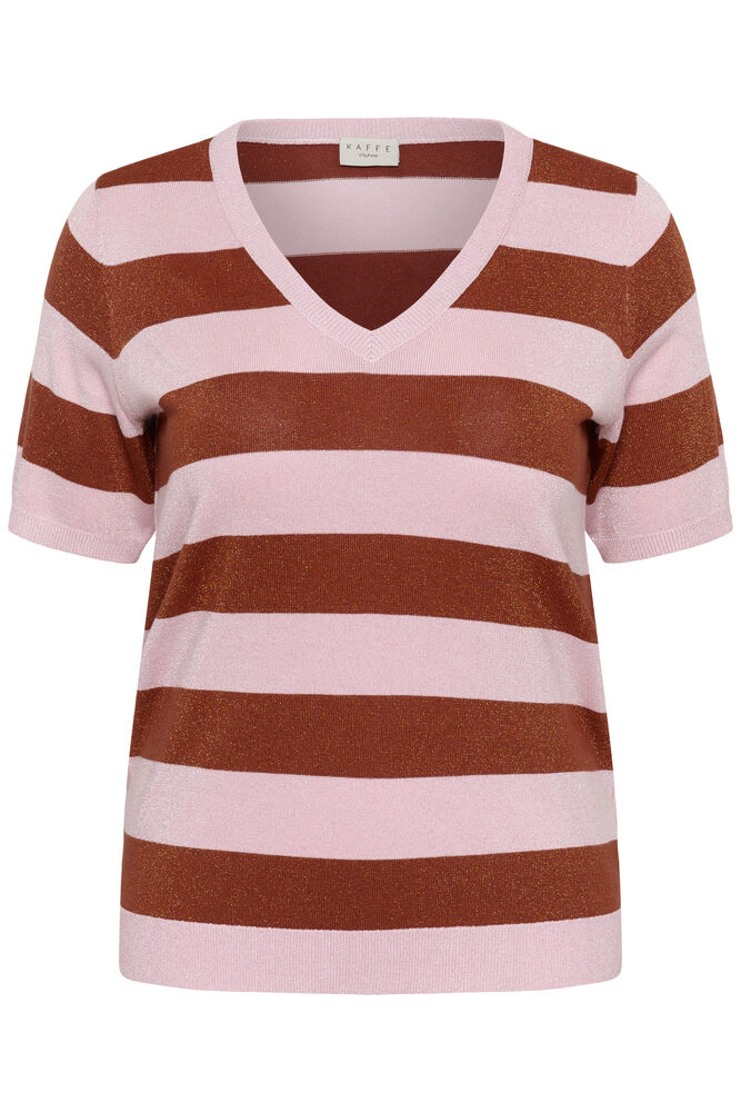 Kaffe Curve Stripe V-neck Pullover Ballerina/Henna Shiny Stripe - OAK Fashion Noordwolde