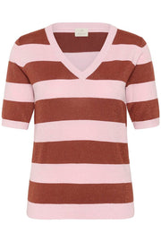 Kaffe V-neck Pullover Ballerina/Henna Shiny Stripe - OAK Fashion Noordwolde