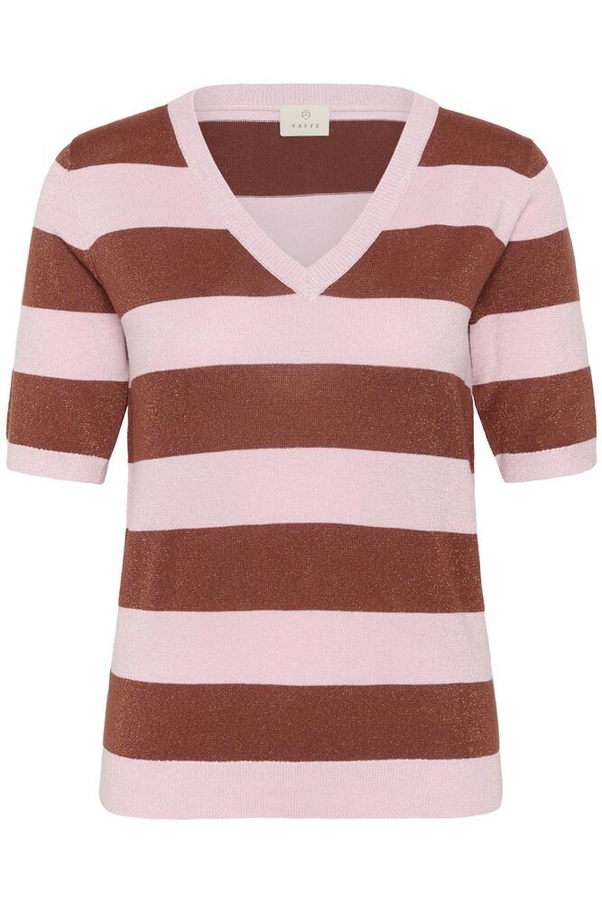 Kaffe V-neck Pullover Ballerina/Henna Shiny Stripe - OAK Fashion Noordwolde