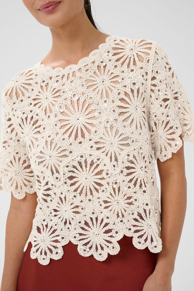 Kaffe Sequins knit Top Broken White w. Silver - OAK Fashion Noordwolde