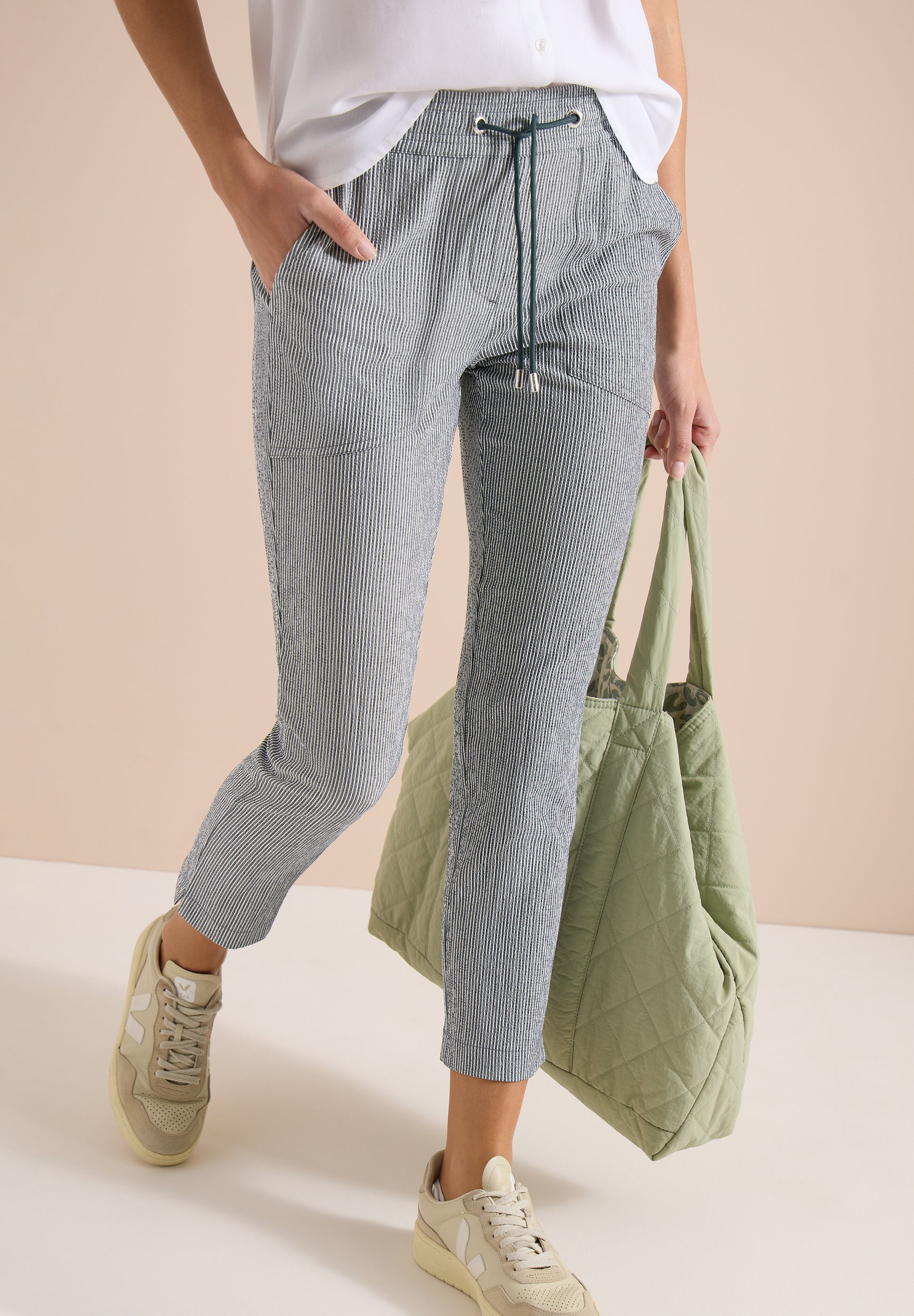 Cecil Pantalon Tracey Stripe Groen - OAK Fashion Noordwolde