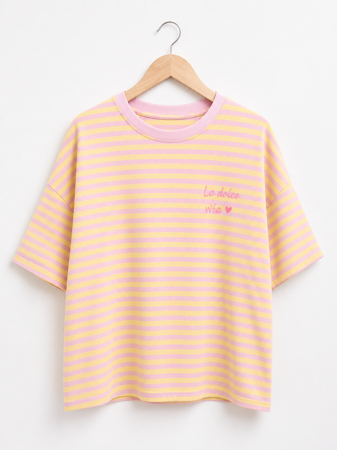 Oak T-shirt Streep La Dolce Vita Geel - OAK Fashion Noordwolde