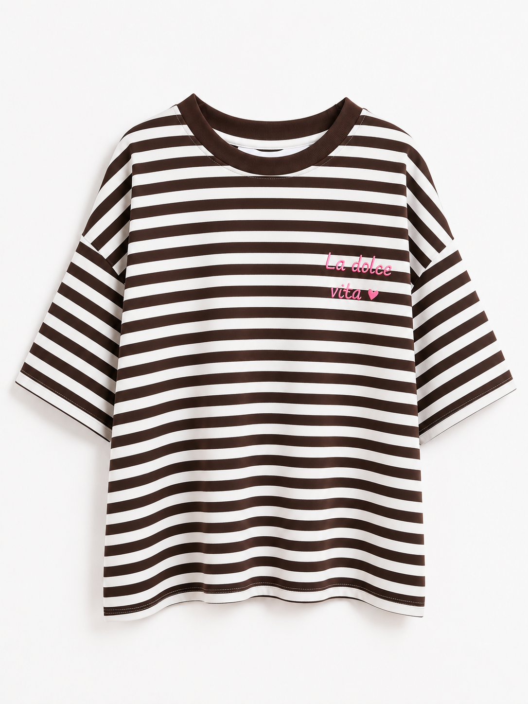 Oak T-shirt Streep La Dolce Vita Bruin - OAK Fashion Noordwolde
