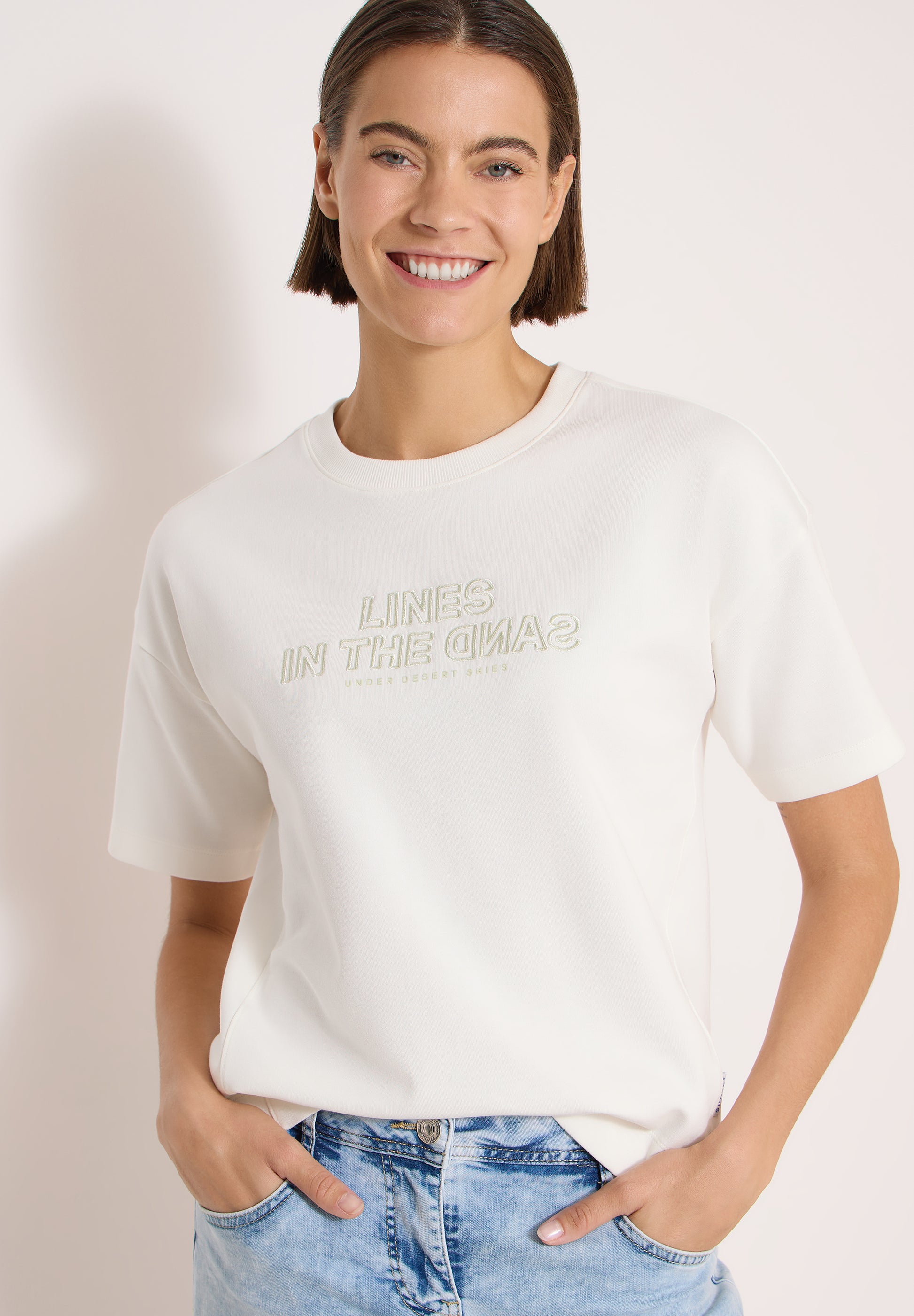 Cecil Sweatshirt Lines Wit - OAK Fashion Noordwolde