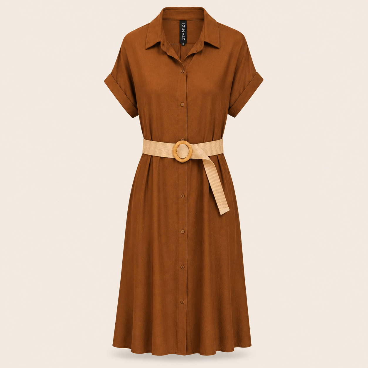 Iz Naiz Jurk met Riem Bruin - OAK Fashion Noordwolde