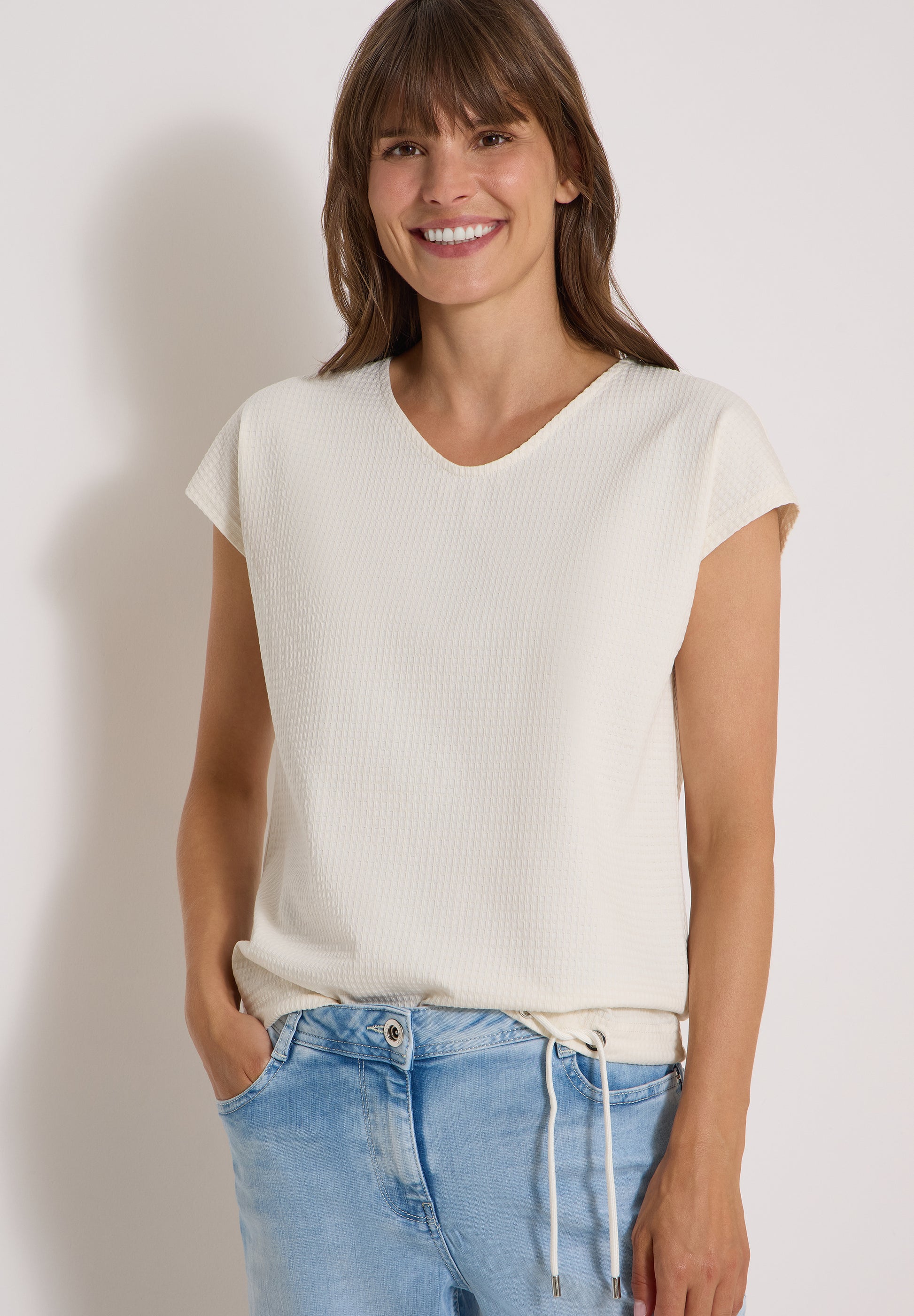 Cecil Top Wafel Structuur Wit - OAK Fashion Noordwolde