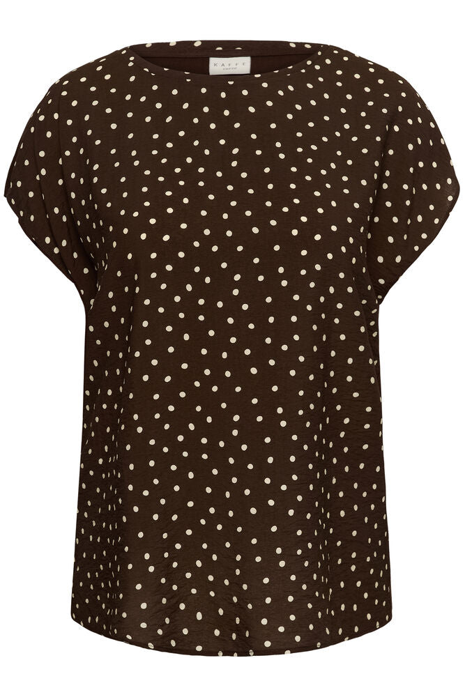 Kaffe Curve Top Mila Coffee Bean Turtledove Dot - OAK Fashion Noordwolde
