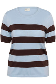 Kaffe Curve Pullover Lizzy Streep Blue fog / Brown Wide Stripe - OAK Fashion Noordwolde