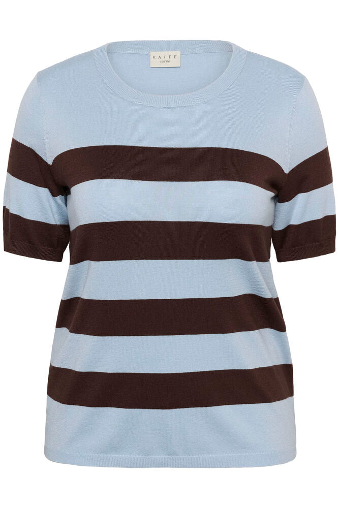 Kaffe Curve Pullover Lizzy Streep Blue fog / Brown Wide Stripe - OAK Fashion Noordwolde