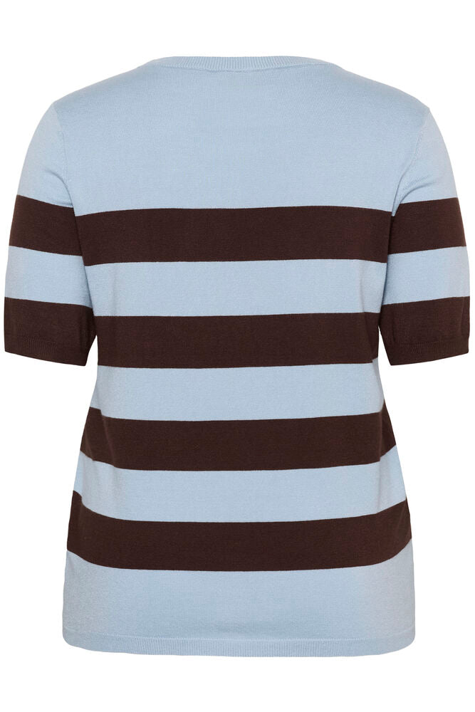 Kaffe Curve Pullover Lizzy Streep Blue fog / Brown Wide Stripe - OAK Fashion Noordwolde