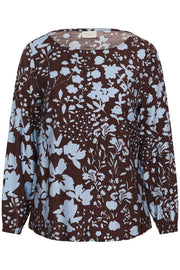 Kaffe Curve Blouse Nadine Coffee Bean/Blue Fog Flower - OAK Fashion Noordwolde