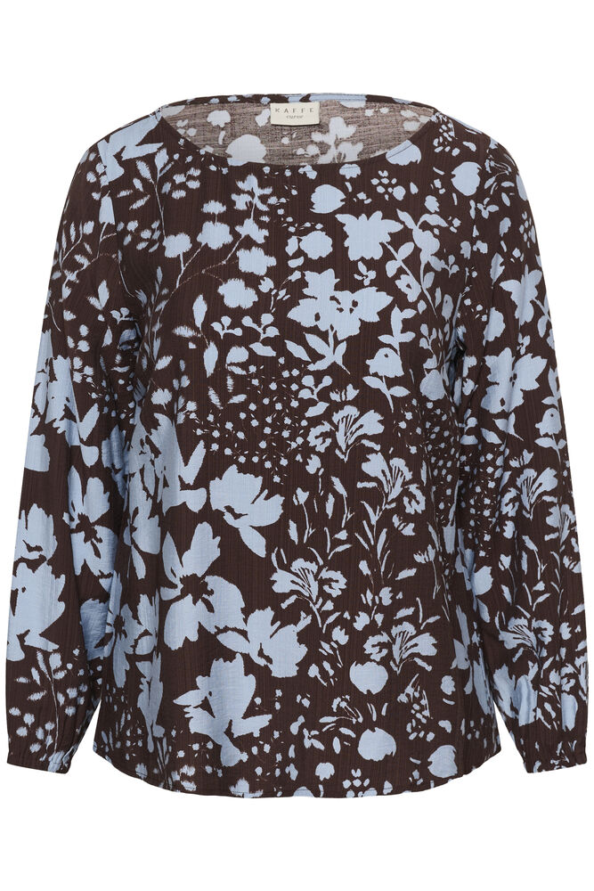 Kaffe Curve Blouse Nadine Coffee Bean/Blue Fog Flower - OAK Fashion Noordwolde