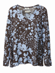 Kaffe Curve Blouse Nadine Coffee Bean/Blue Fog Flower - OAK Fashion Noordwolde