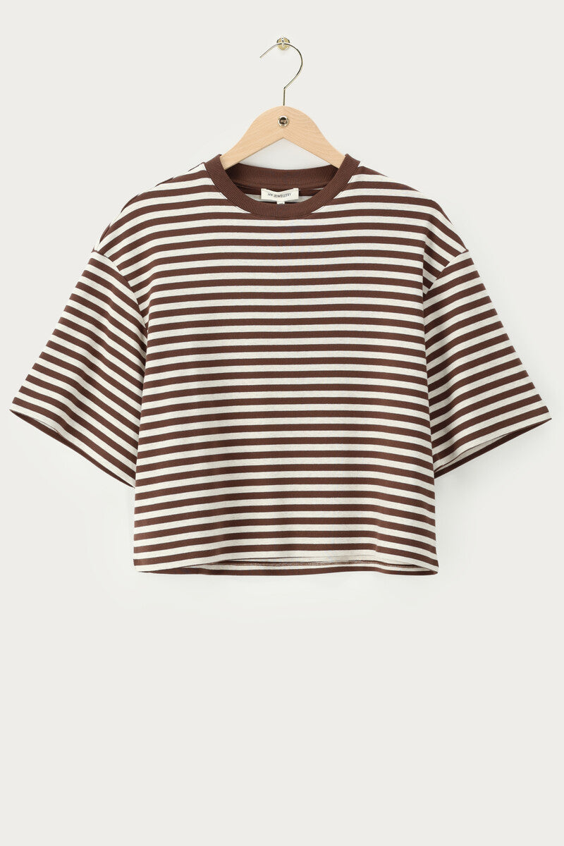 My Jewellery T-shirt Striped Bruin - OAK Fashion Noordwolde