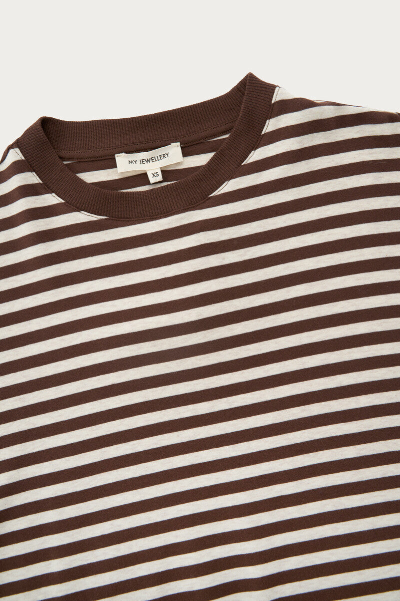 My Jewellery T-shirt Striped Bruin - OAK Fashion Noordwolde