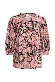 Kaffe Curve KCsarina Blouse Pink Flower Print - OAK Fashion Noordwolde