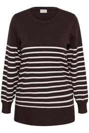 Kaffe Curve KCliona long Pullover Fudge/whisperwhite Stripe - OAK Fashion Noordwolde