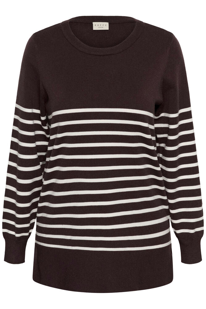 Kaffe Curve KCliona long Pullover Fudge/whisperwhite Stripe - OAK Fashion Noordwolde