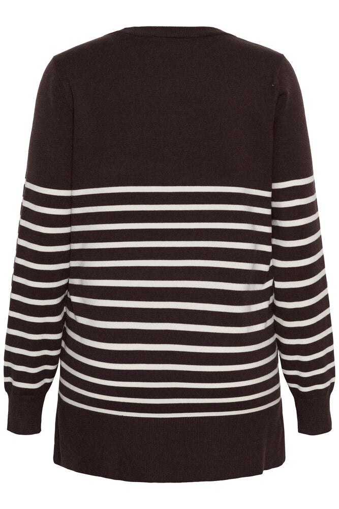 Kaffe Curve KCliona long Pullover Fudge/whisperwhite Stripe - OAK Fashion Noordwolde