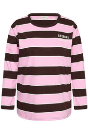 Kaffe Curve KCfilona T-shirt Brown / Pink Wide Stripe - OAK Fashion Noordwolde