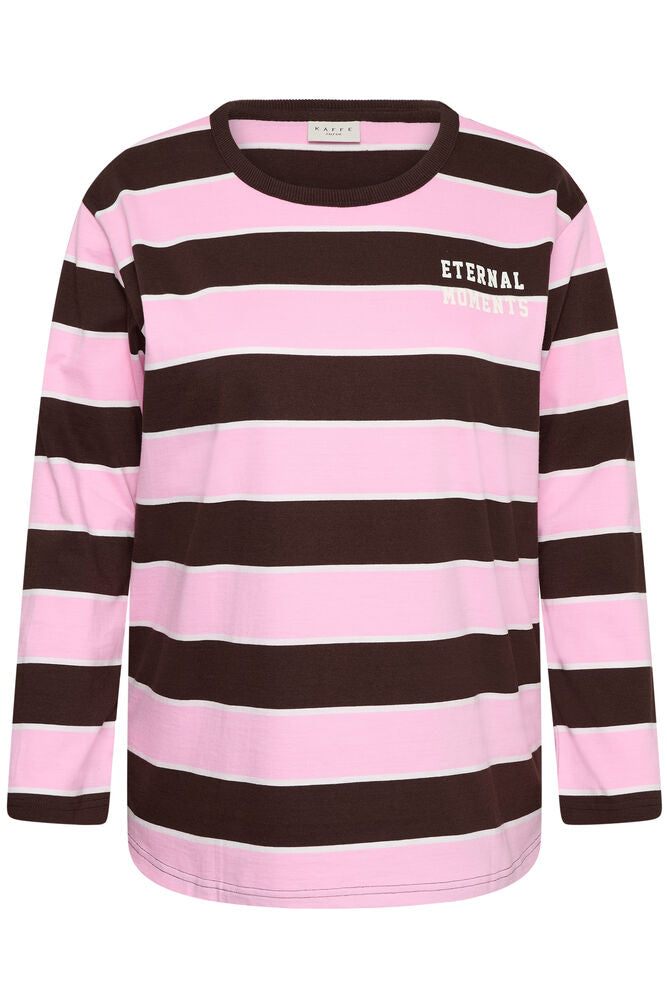 Kaffe Curve KCfilona T-shirt Brown / Pink Wide Stripe - OAK Fashion Noordwolde