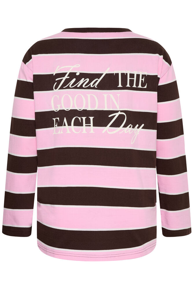 Kaffe Curve KCfilona T-shirt Brown / Pink Wide Stripe - OAK Fashion Noordwolde