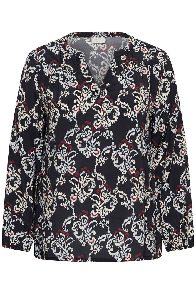 Kaffe Curve KChipe Blouse Black/Blue/Red Ornamental - OAK Fashion Noordwolde
