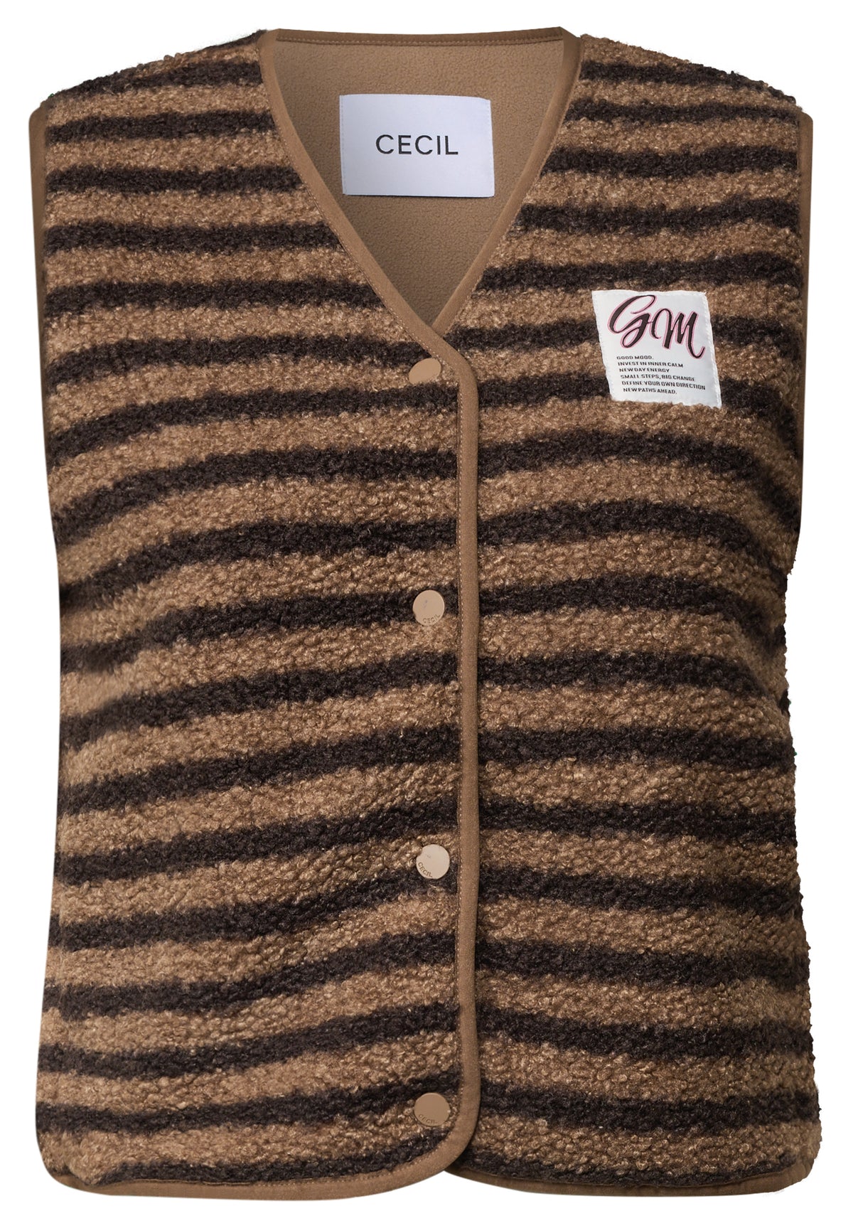 Cecil Gilet Teddy Stripe Bruin - OAK Fashion Noordwolde