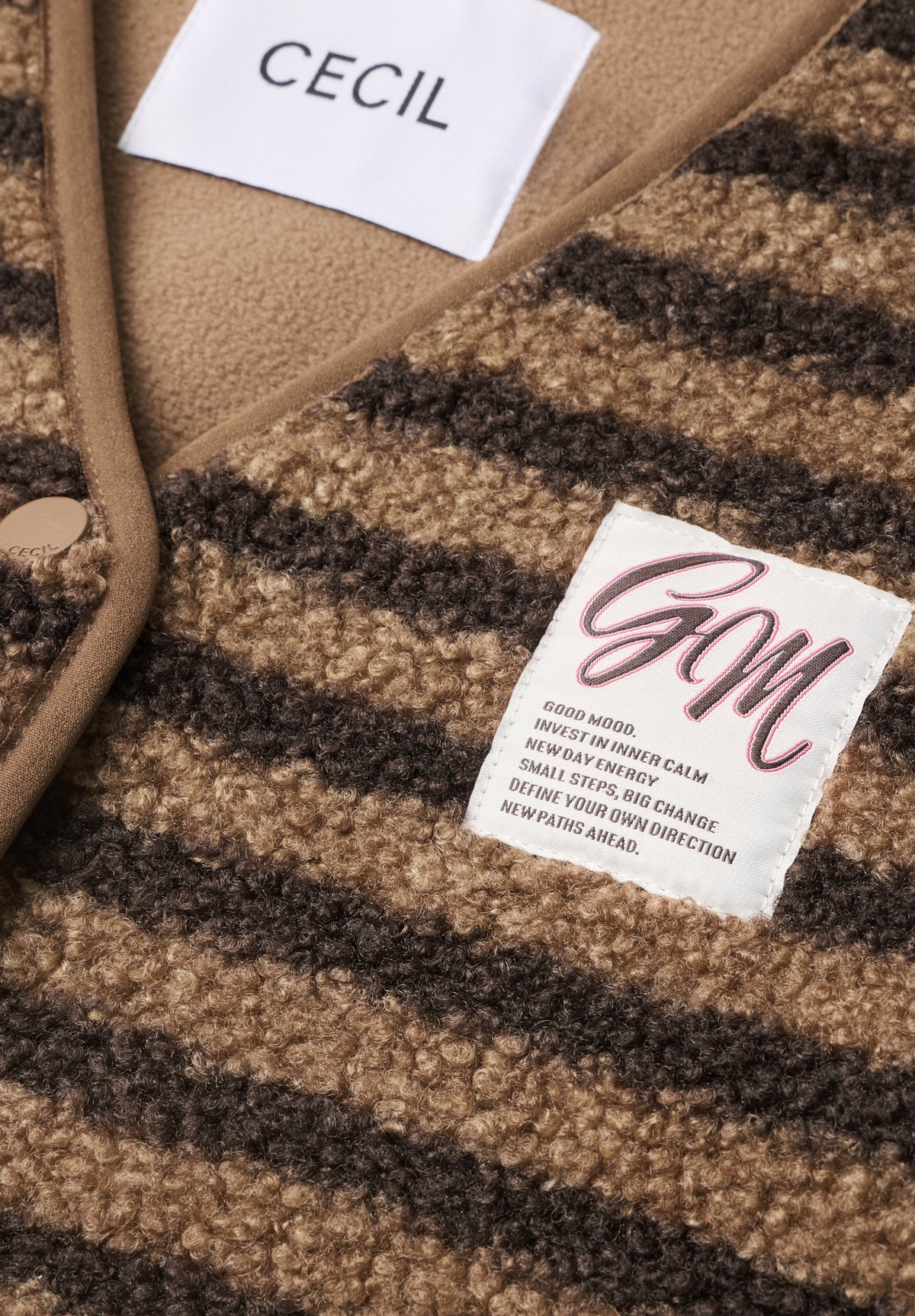 Cecil Gilet Teddy Stripe Bruin - OAK Fashion Noordwolde