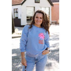 Oak sweater Happy Vibes Lichtblauw (one size)