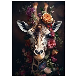 Poster A4 Giraffe met Bloemen