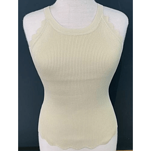 Spaghetti top met schulprand beige