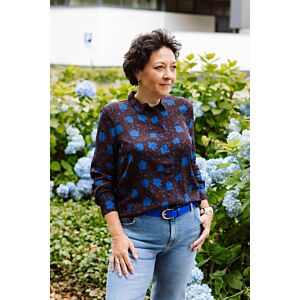 Ichi Blouse Crispa Coffee/Blue